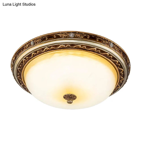 Traditional Cracked Glass Dome Led Flush Lamp Fixture In Warm/White Light Brown 13’/16’/19.5’ Wide