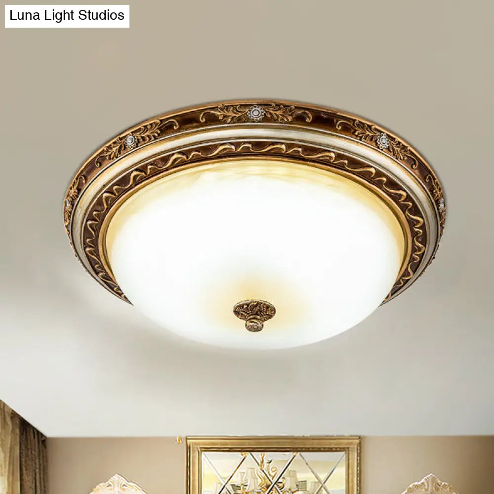 Traditional Cracked Glass Dome Led Flush Lamp Fixture In Warm/White Light Brown 13/16/19.5 Wide