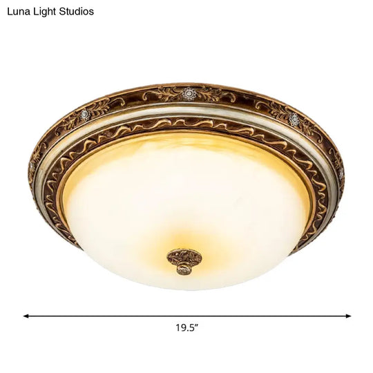 Traditional Cracked Glass Dome Led Flush Lamp Fixture In Warm/White Light Brown 13/16/19.5 Wide