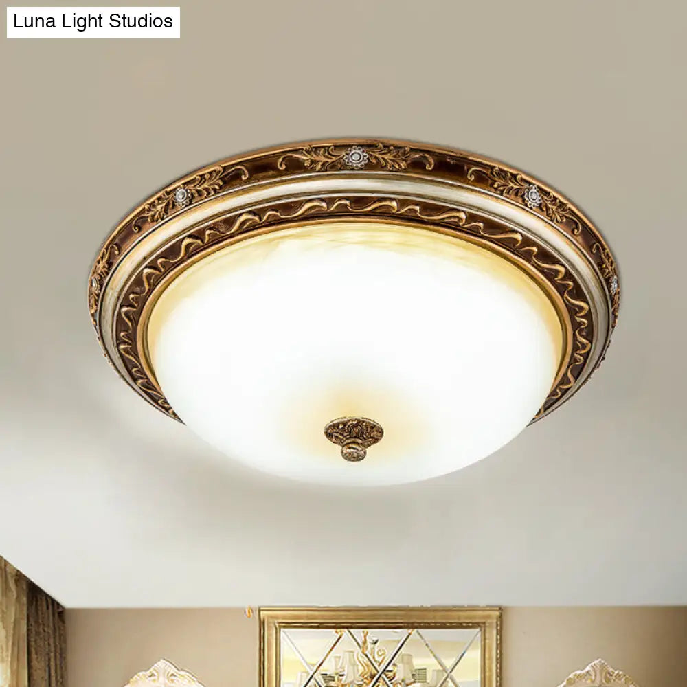 Traditional Cracked Glass Dome Led Flush Lamp Fixture In Warm/White Light Brown 13’/16’/19.5’ Wide