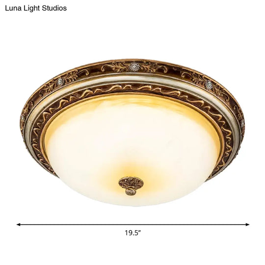 Traditional Cracked Glass Dome Led Flush Lamp Fixture In Warm/White Light Brown 13’/16’/19.5’ Wide