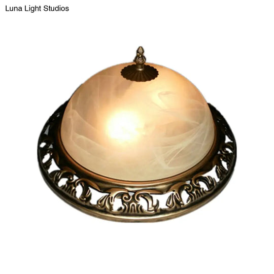 Traditional Crackle Glass Semi-Orb Flush Mount Brass Ceiling Light Fixture For Dining Room