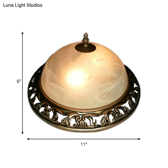 Traditional Crackle Glass Semi - Orb Flush Mount Brass Ceiling Light Fixture For Dining Room