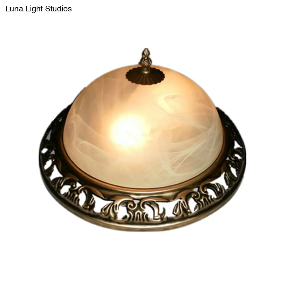 Traditional Crackle Glass Semi - Orb Flush Mount Brass Ceiling Light Fixture For Dining Room
