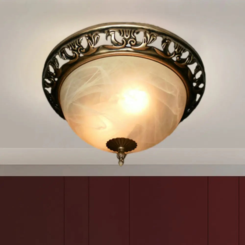Traditional Crackle Glass Semi - Orb Flush Mount Brass Ceiling Light Fixture For Dining Room