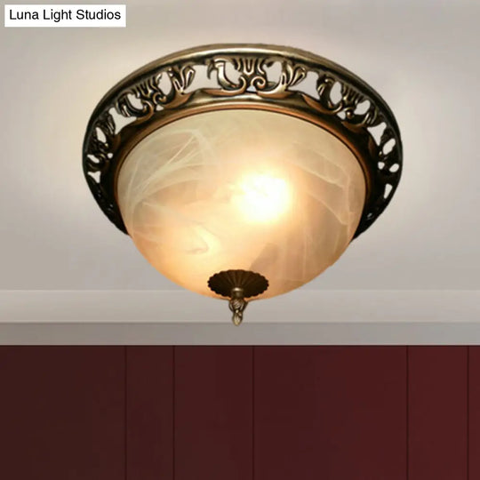 Traditional Crackle Glass Semi-Orb Flush Mount Brass Ceiling Light Fixture For Dining Room