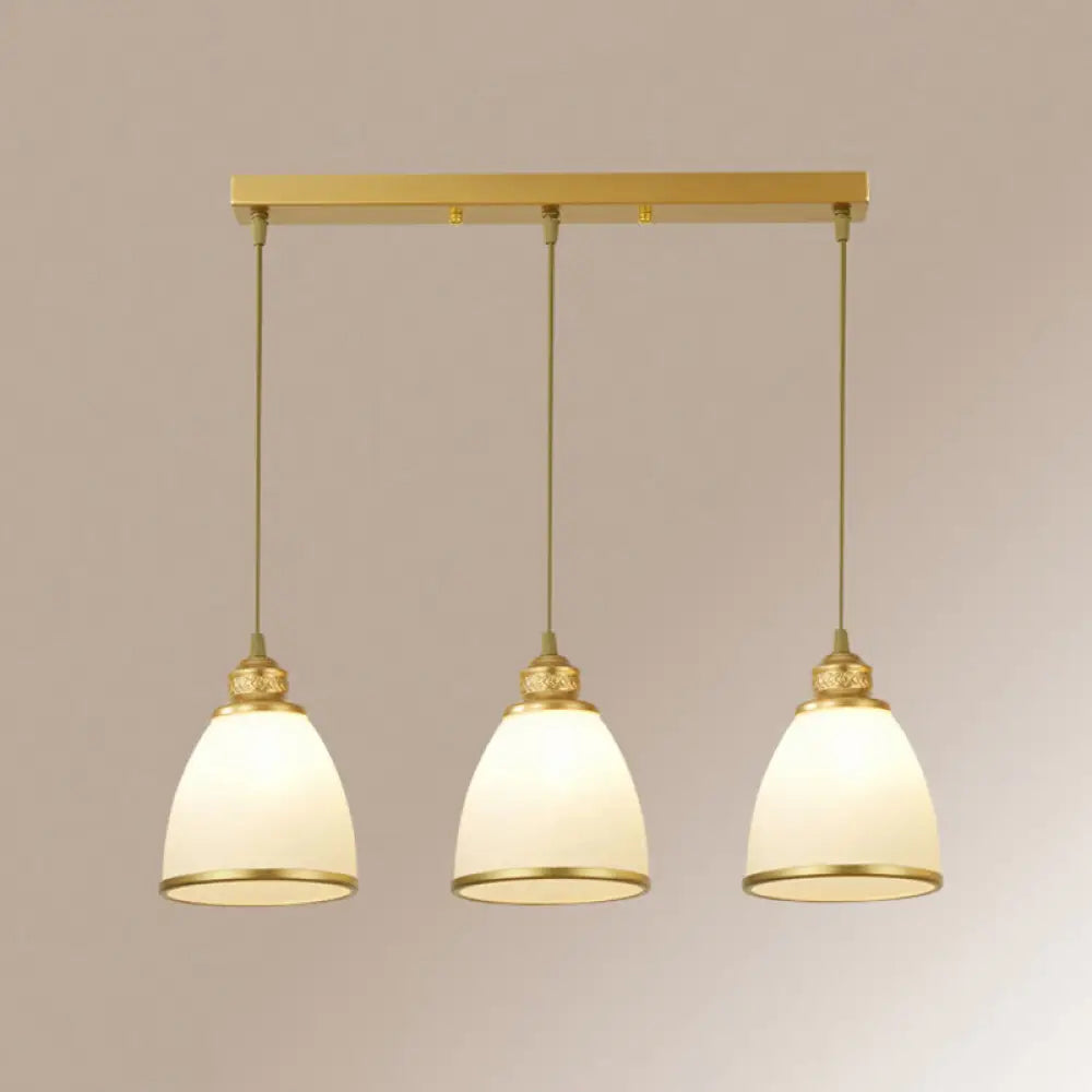 Traditional Cream Glass Bell Shade Multi Ceiling Light For Living Room 3 / Gold Linear