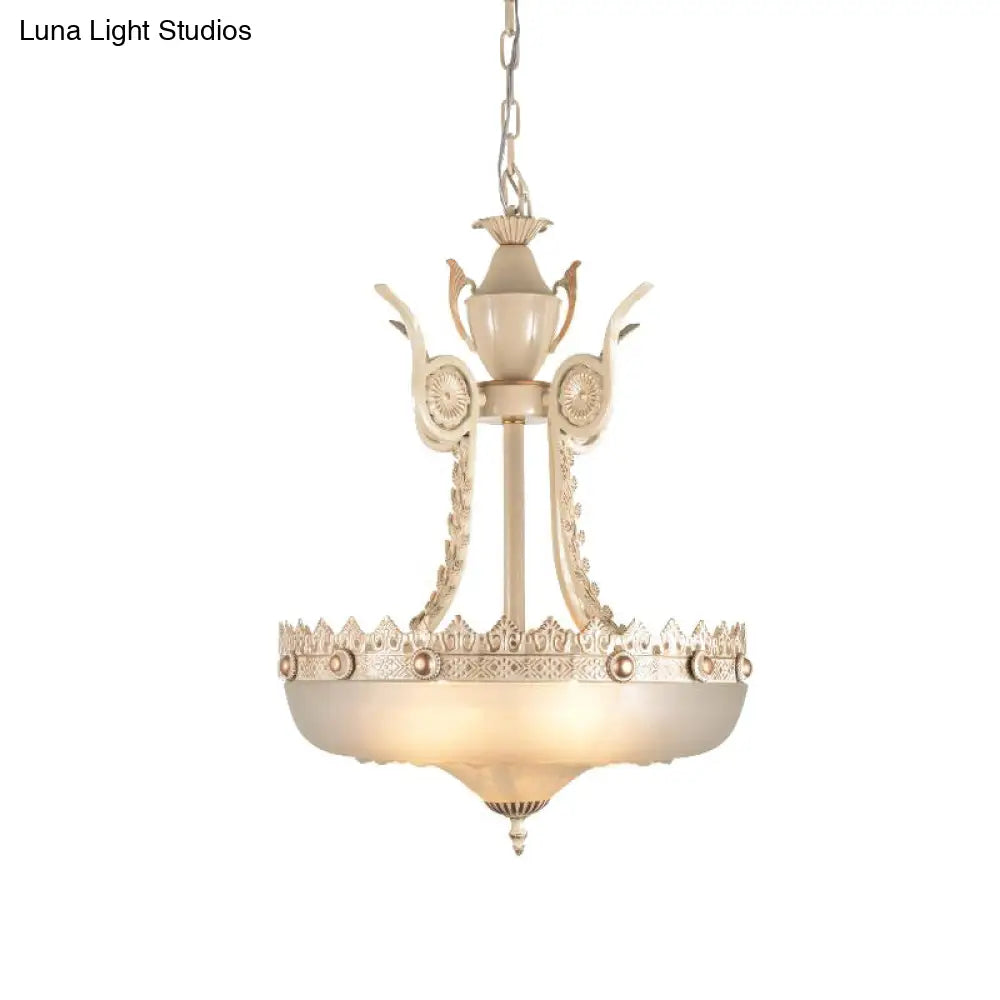 Traditional Cream Glass Inverted Chandelier - 12/16 Width 3 Lights Beige/Brass Perfect For Dining