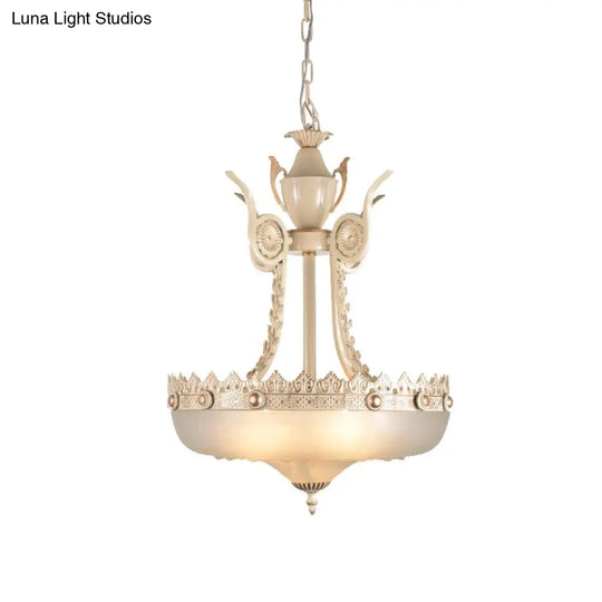 Traditional Cream Glass Inverted Chandelier - 12/16 Width 3 Lights Beige/Brass Perfect For Dining