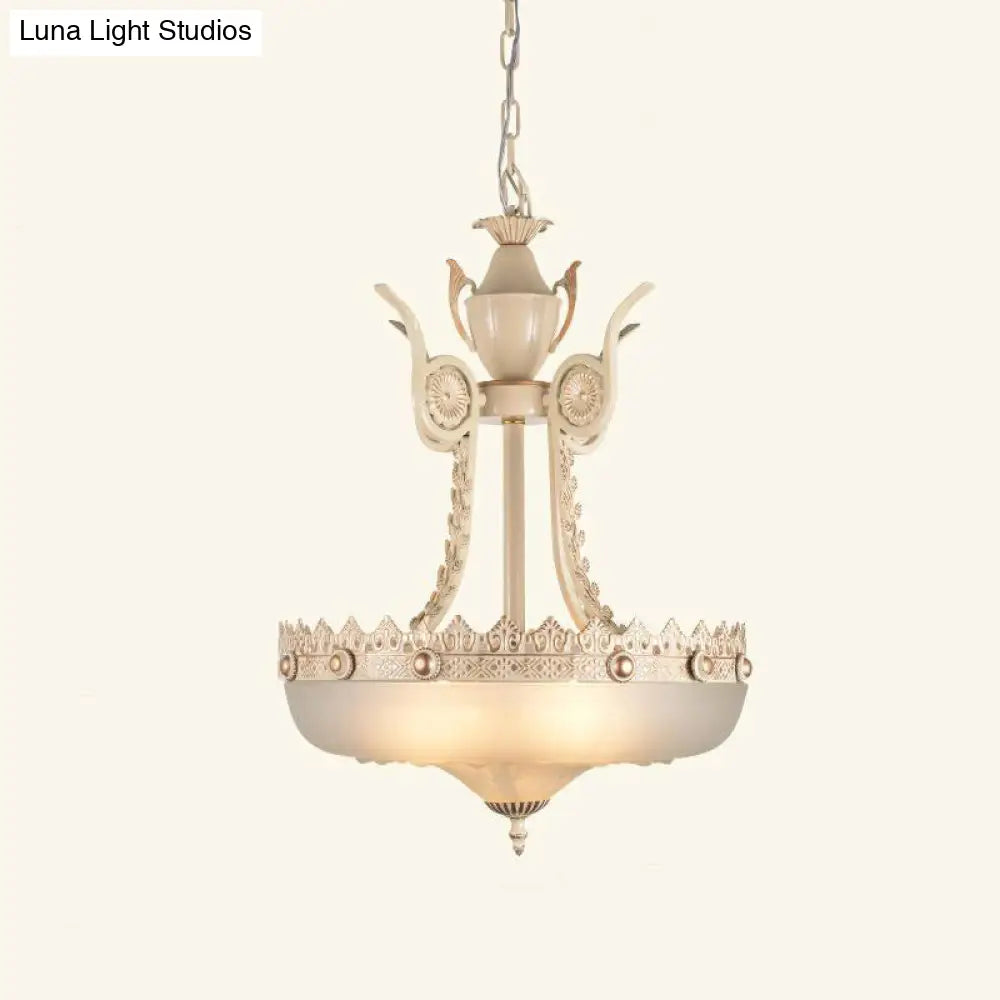 Traditional Cream Glass Inverted Chandelier - 12/16 Width 3 Lights Beige/Brass Perfect For Dining