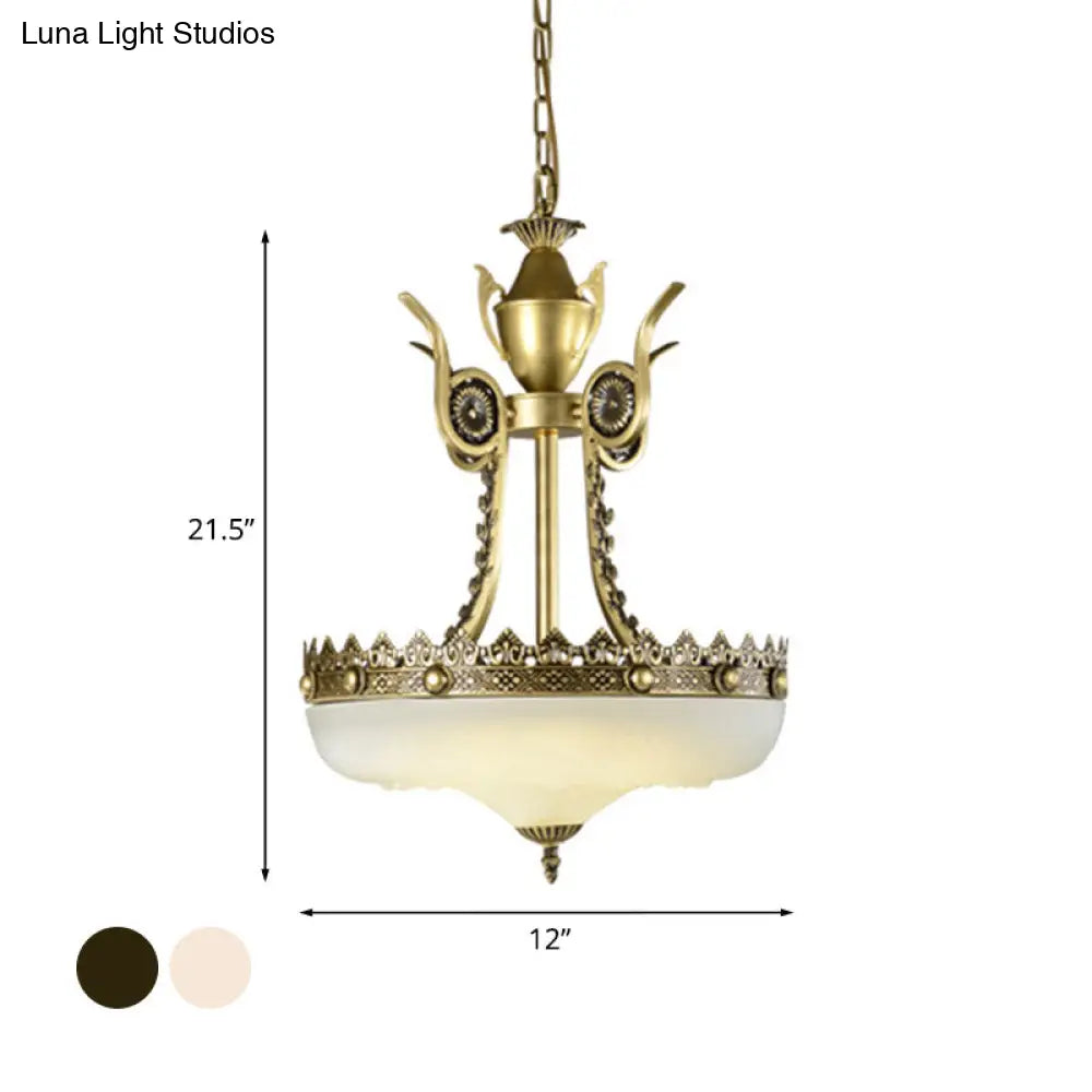 Traditional Cream Glass Inverted Chandelier - 12/16 Width 3 Lights Beige/Brass Perfect For Dining