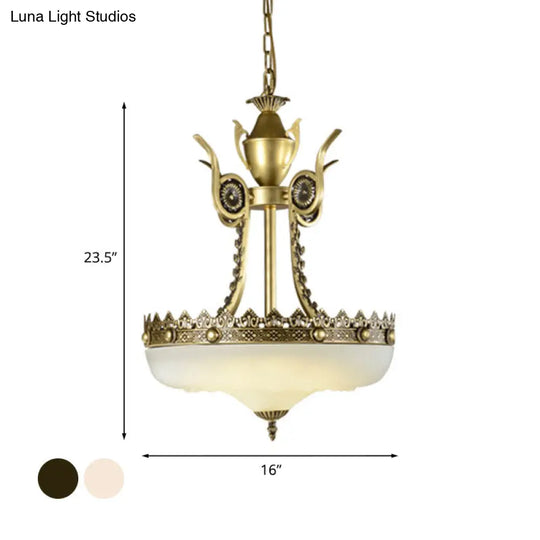 Traditional Cream Glass Inverted Chandelier - 12/16 Width 3 Lights Beige/Brass Perfect For Dining