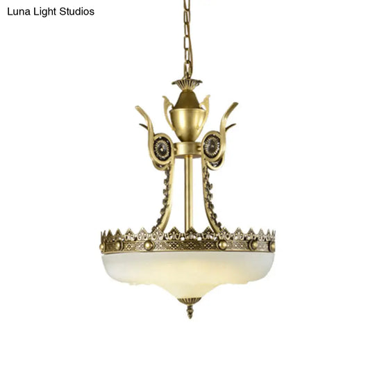 Traditional Cream Glass Inverted Chandelier - 12/16 Width 3 Lights Beige/Brass Perfect For Dining