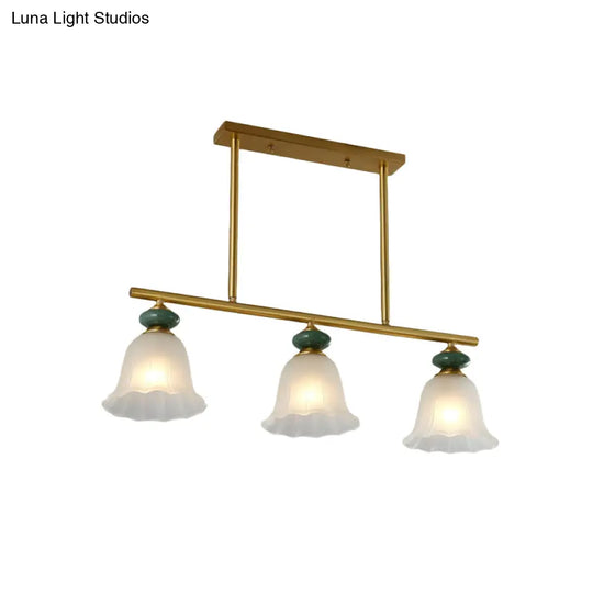 Traditional Cream Glass Island Light With Gold Suspension - 3 Lights