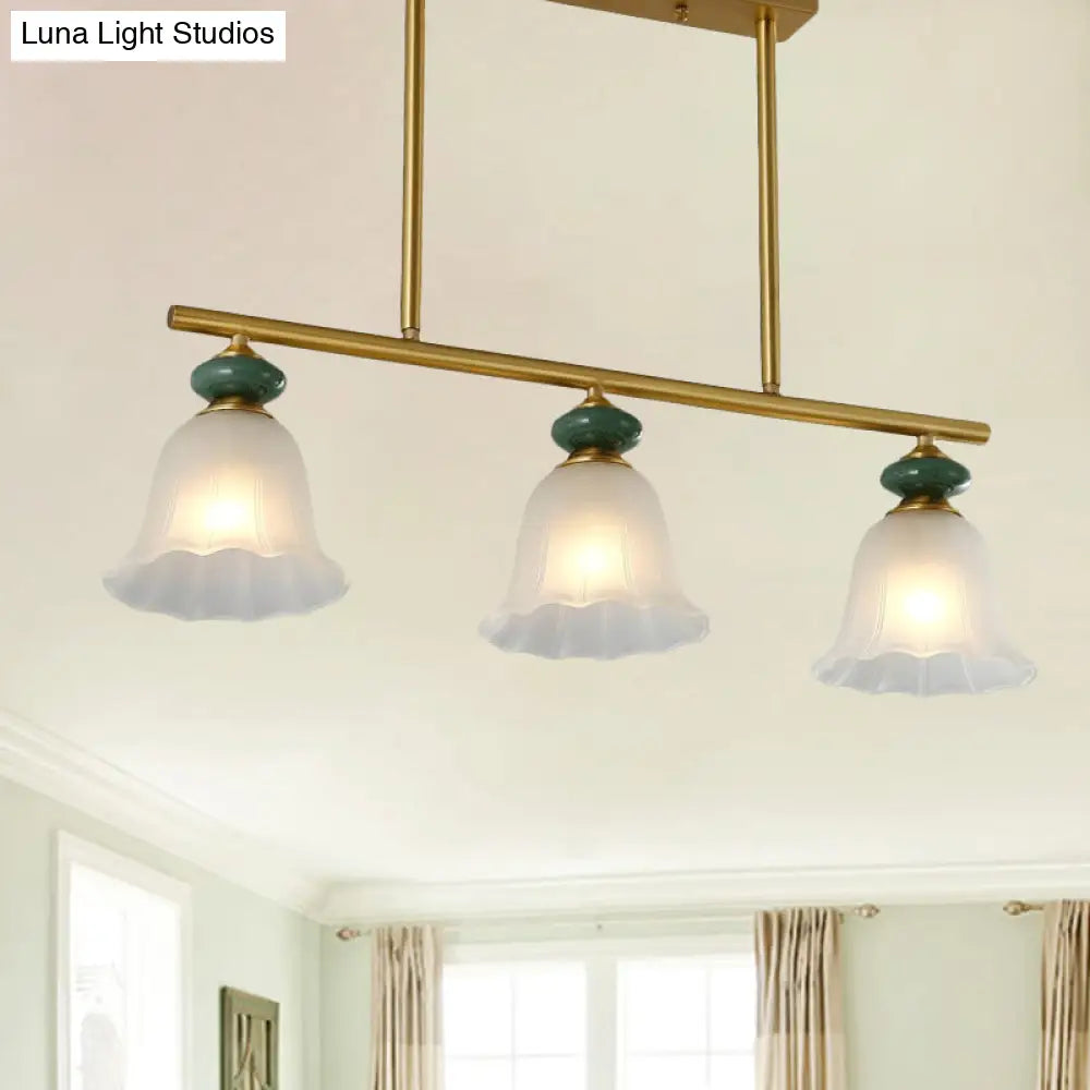 Traditional Cream Glass Island Light With Gold Suspension - 3 Lights