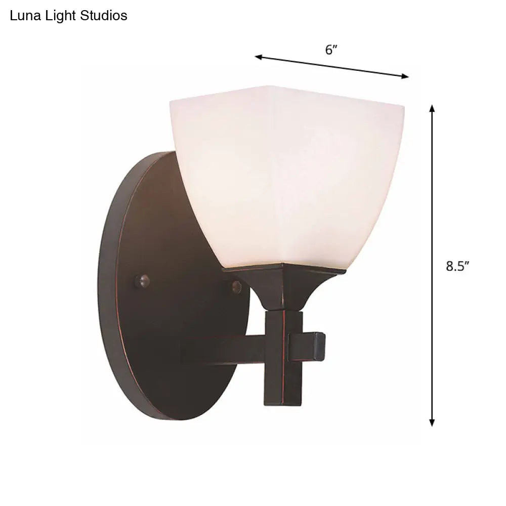 Traditional Cream Glass Wall Sconce With Black Mounting For Indoor Lighting