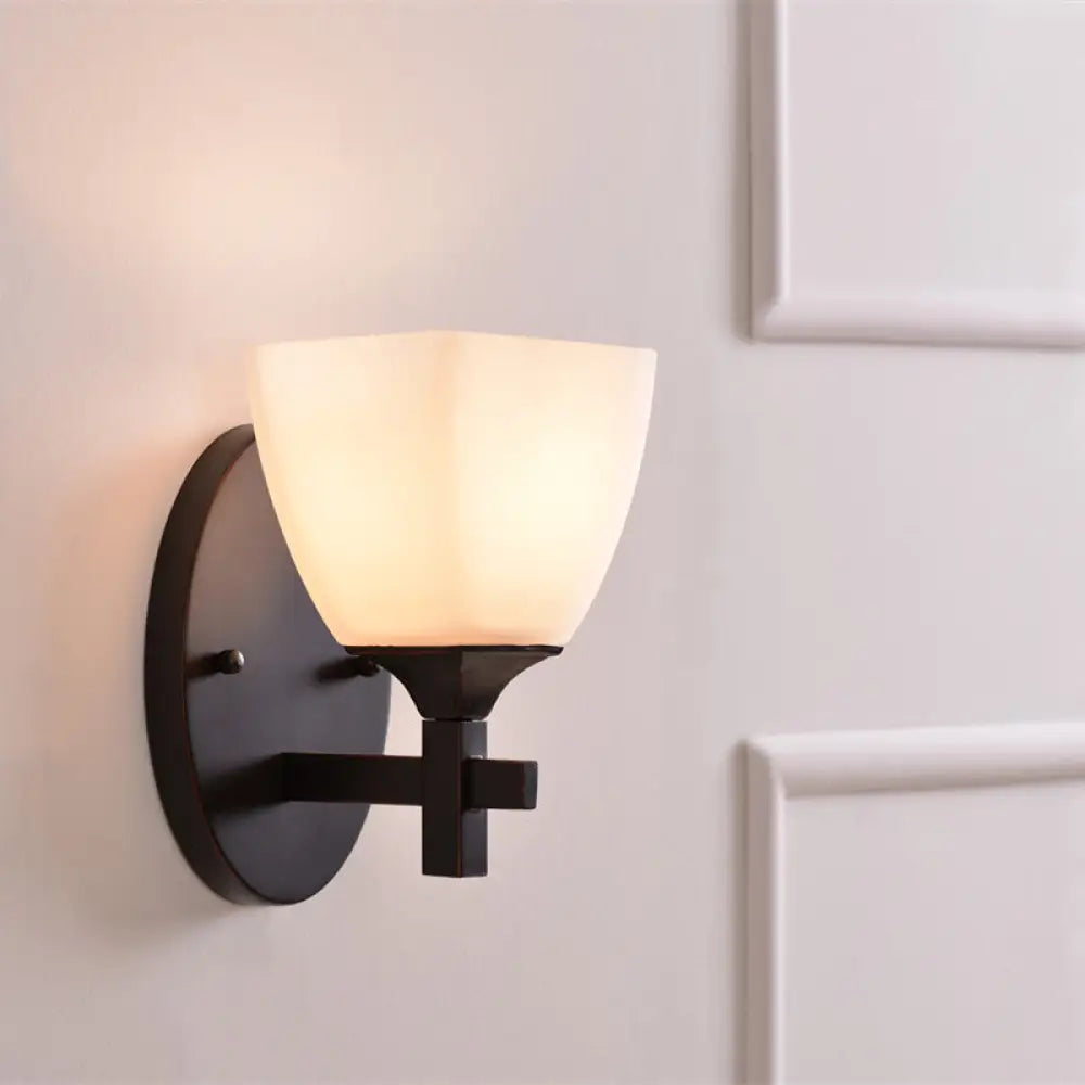 Traditional Cream Glass Wall Sconce With Black Mounting For Indoor Lighting