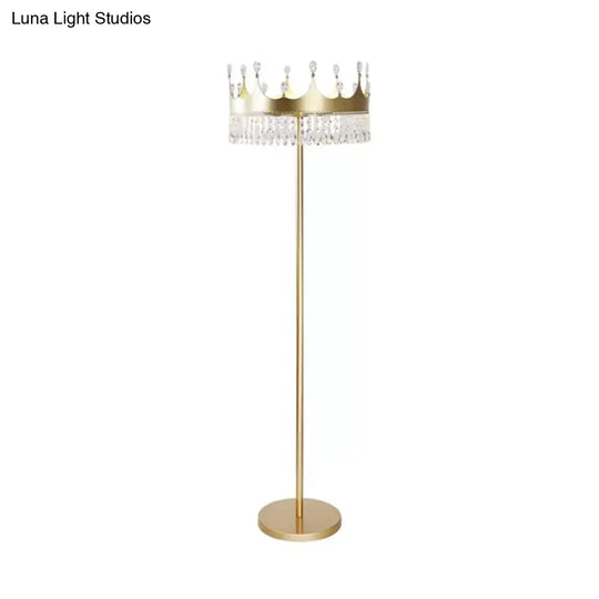 Traditional Crown Faceted Crystal Floor Lamp - 3-Bulb Lighting In Champagne For Living Room