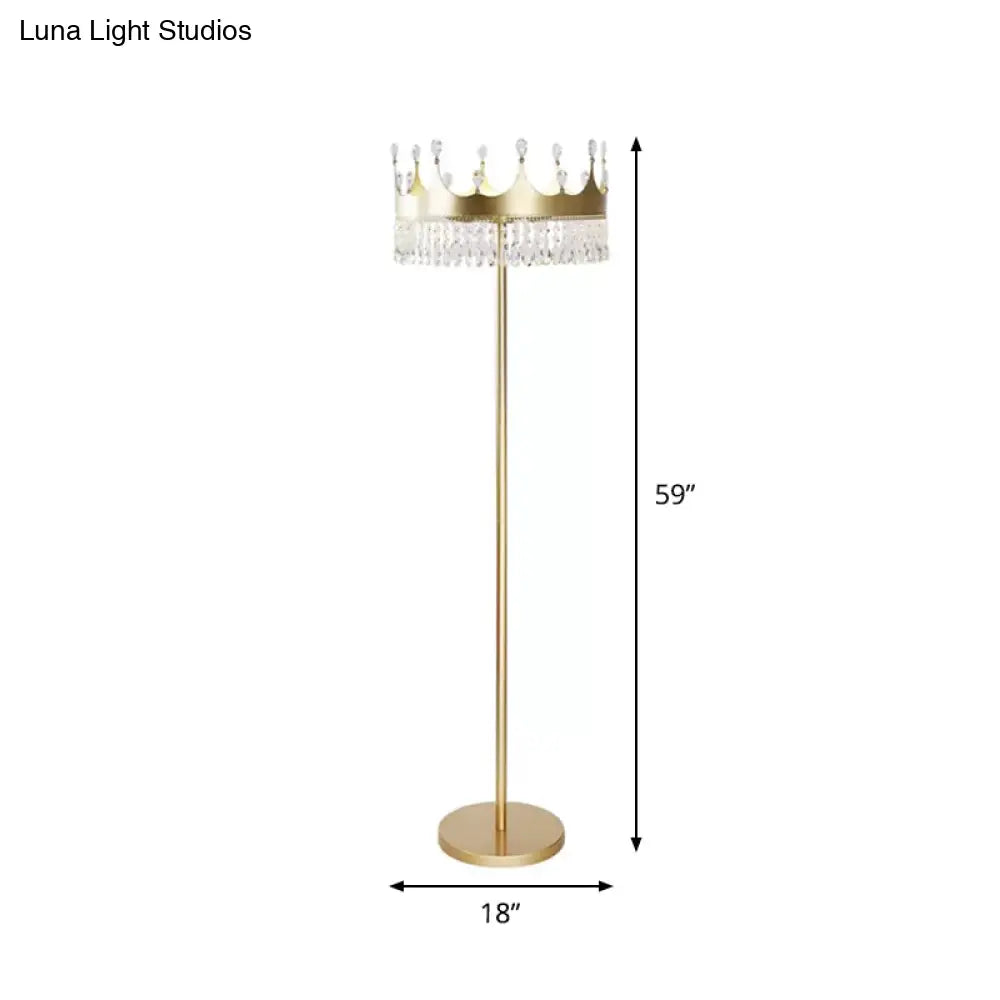 Traditional Crown Faceted Crystal Floor Lamp - 3-Bulb Lighting In Champagne For Living Room