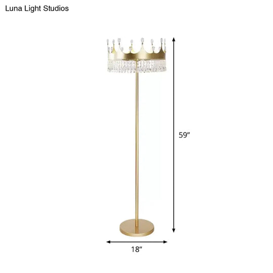 Traditional Crown Faceted Crystal Floor Lamp - 3-Bulb Lighting In Champagne For Living Room