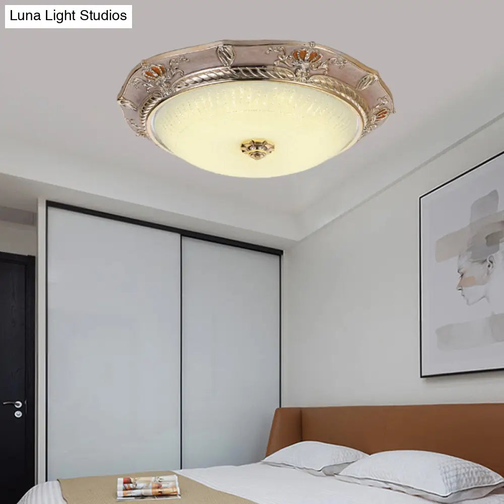 Traditional Crown Resin Flush Light Fixture - Led Flushmount Lighting In Apricot/Green Bedroom