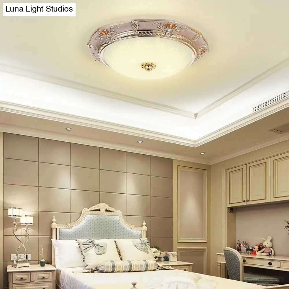 Traditional Crown Resin Flush Light Fixture - Led Flushmount Lighting In Apricot/Green Bedroom