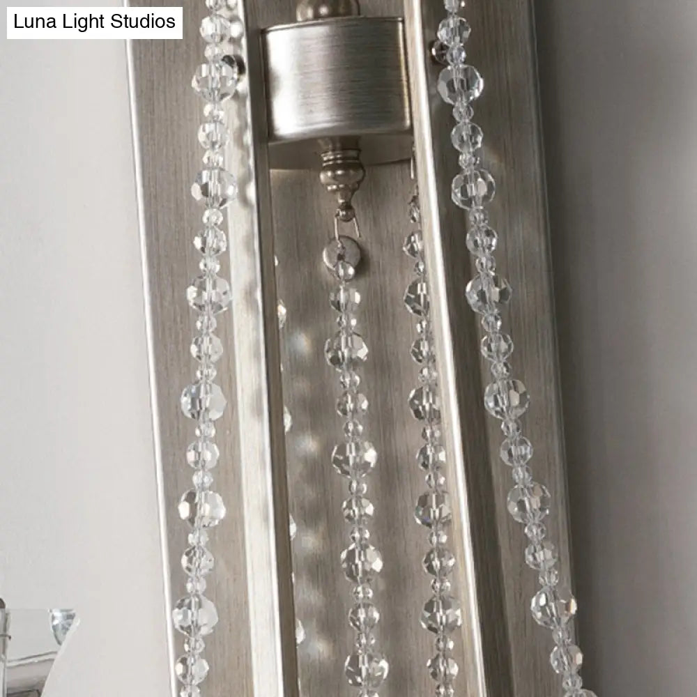 Traditional Crystal Bead Wall Mount Light Fixture - 2 Bulbs Curved Arm Design