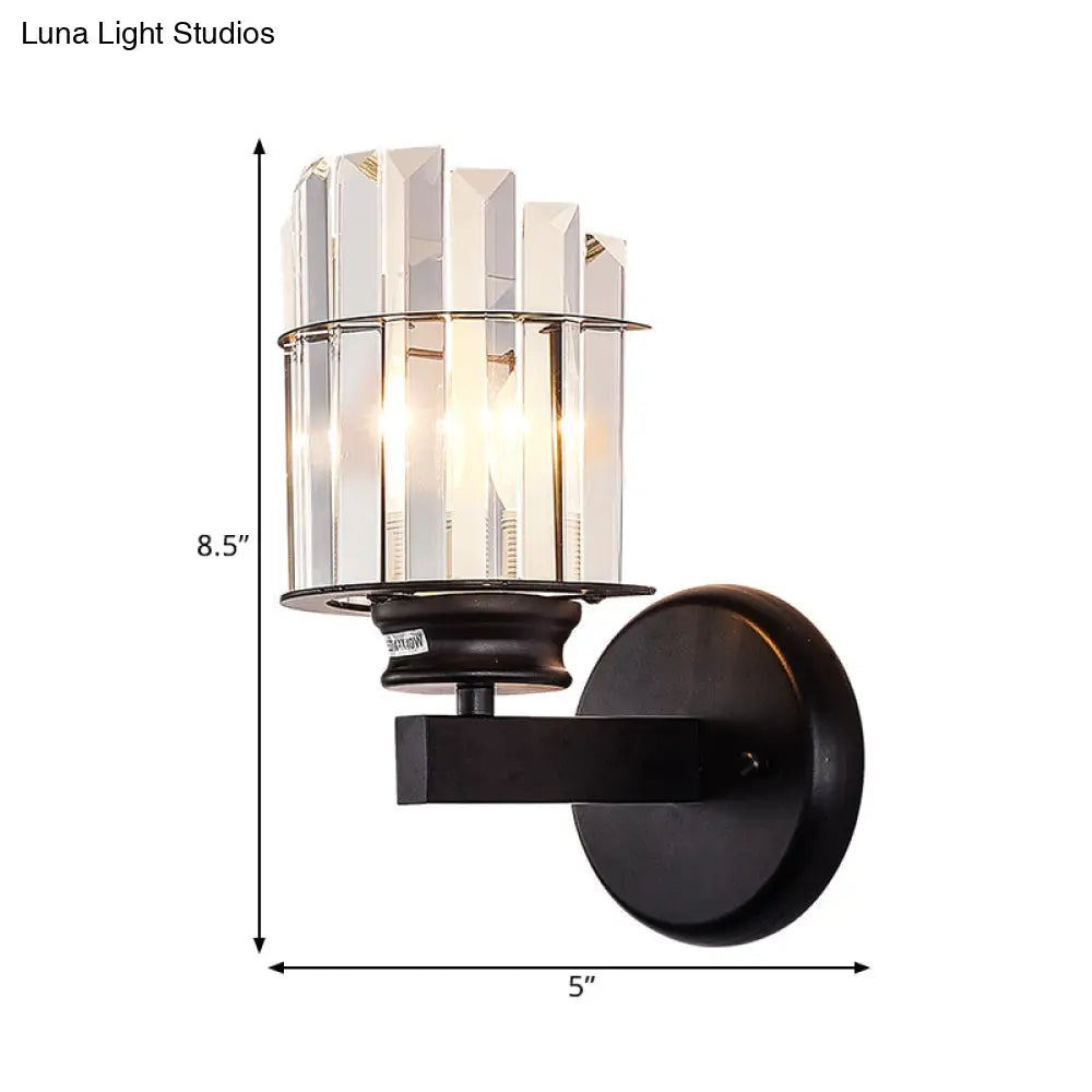 Traditional Crystal Black Cylinder Wall Sconce Light With 1 Bulb Ideal For Sitting Room Decor