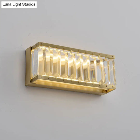 Traditional Crystal Brass Led Wall Lamp: 10/10.5/16-Inch Wide Round/Rectangle Sconce Light For