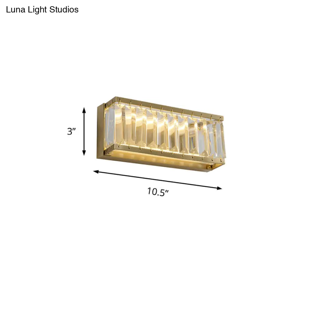 Traditional Crystal Brass Led Wall Lamp: 10/10.5/16-Inch Wide Round/Rectangle Sconce Light For