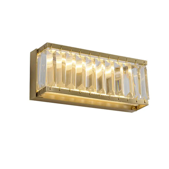 Traditional Crystal Brass Led Wall Lamp: 10/10.5/16-Inch Wide Round/Rectangle Sconce Light For