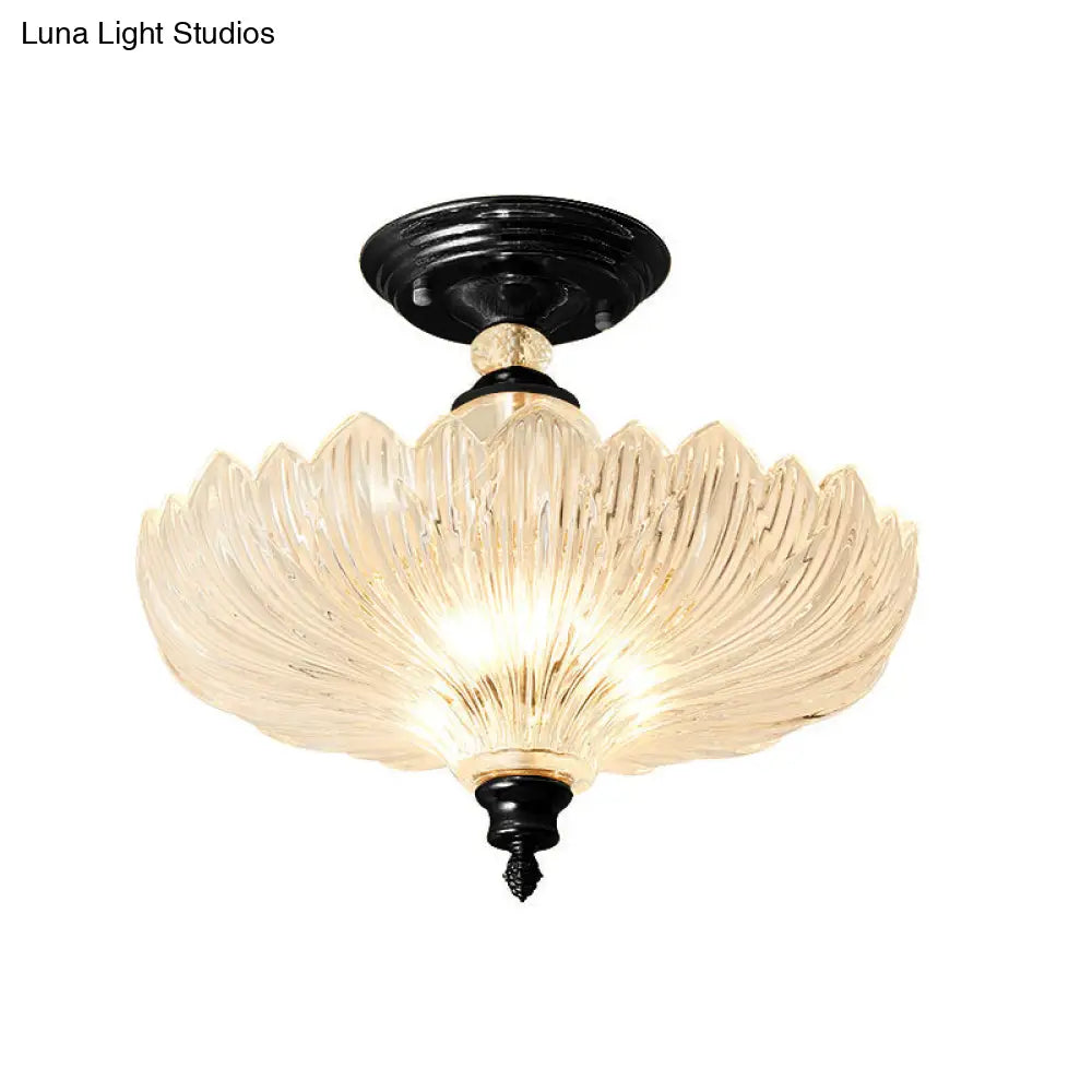 Traditional Crystal Ceiling Light With Scalloped Design And 3 Lights In Black/Gold - Ideal For