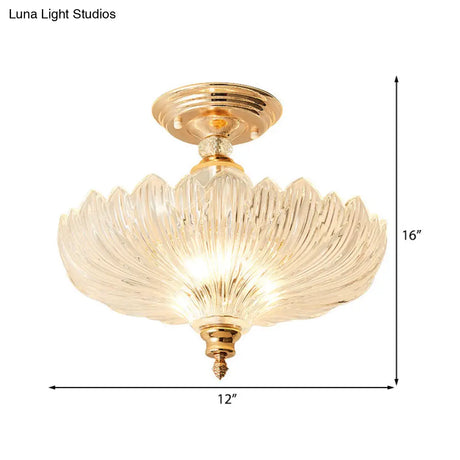 Traditional Crystal Ceiling Light With Scalloped Design And 3 Lights In Black/Gold - Ideal For
