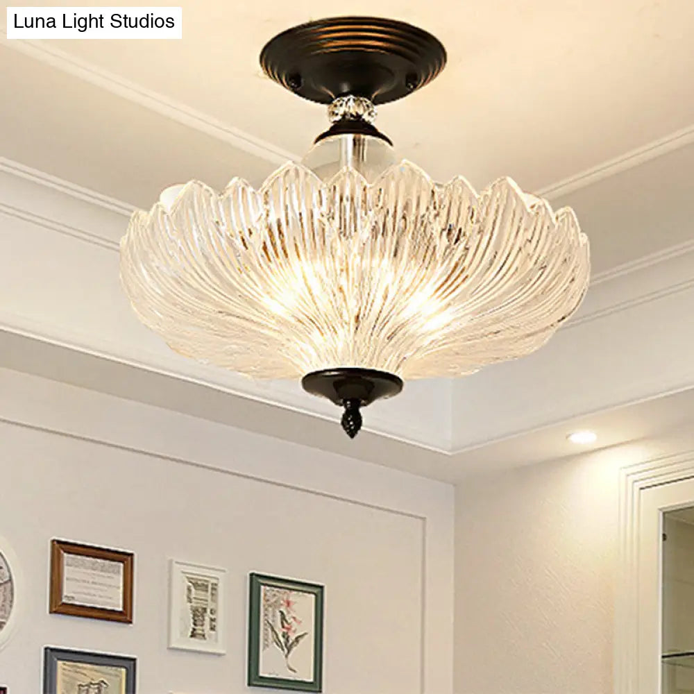 Traditional Crystal Ceiling Light With Scalloped Design And 3 Lights In Black/Gold - Ideal For