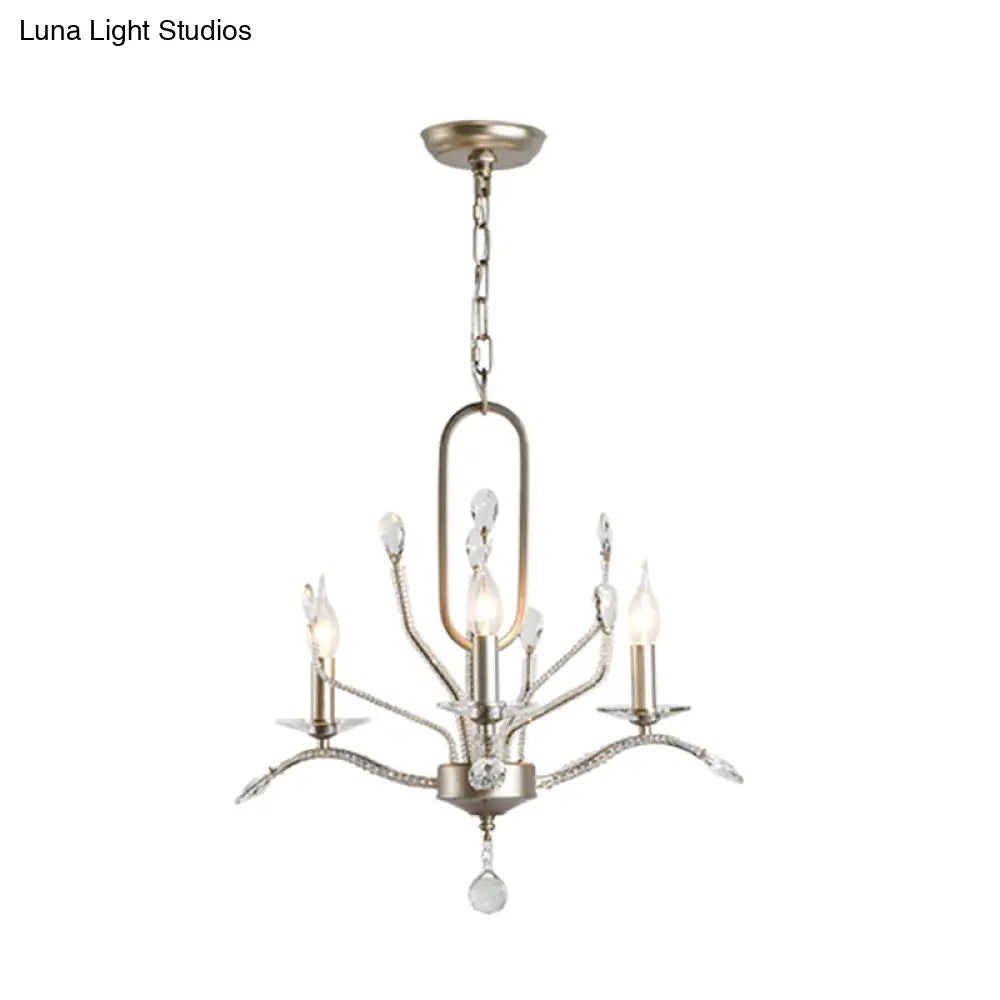 Traditional Crystal Chandelier - Curved Arms 3-Light Silver Ceiling Lamp