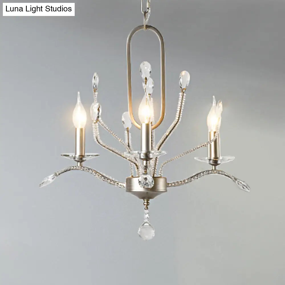 Traditional Crystal Chandelier - Curved Arms 3-Light Silver Ceiling Lamp