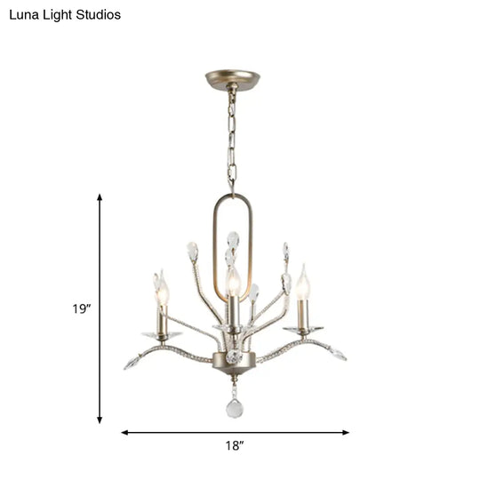 Traditional Crystal Chandelier - Curved Arms 3-Light Silver Ceiling Lamp