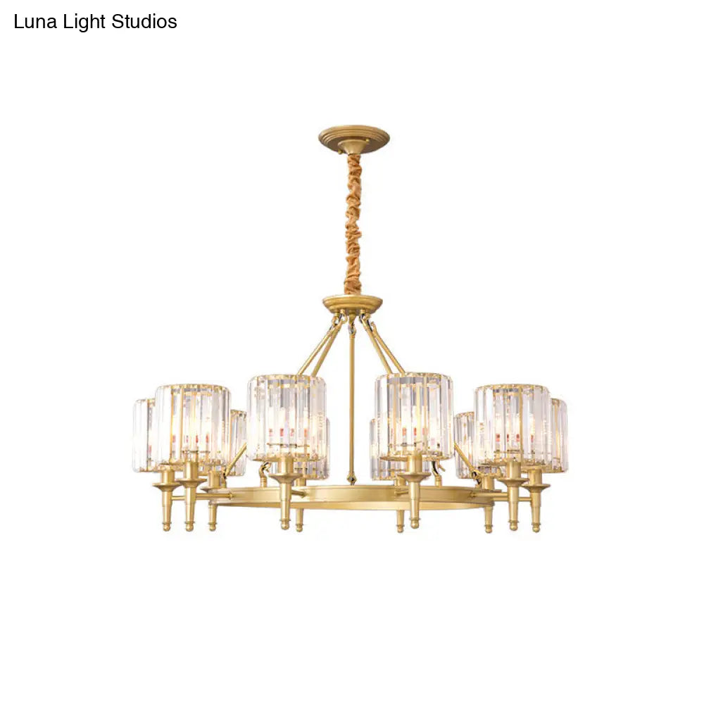 Traditional Crystal Cylinder Chandelier - Elegant Suspension Pendant Light For Living Room