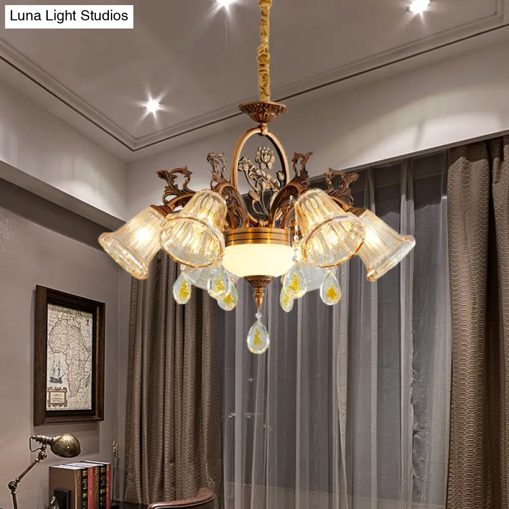 Traditional Crystal Dining Room Chandelier - Bronze Finish 6/8 Bulbs Suspended Lighting Fixture