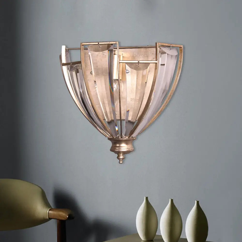 Traditional Crystal Dome Sconce Light - Sleek Contoured Wall Mount Clear