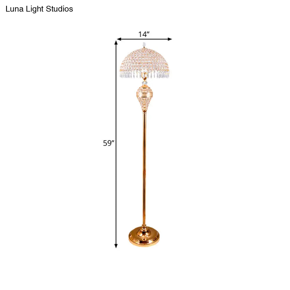 Traditional Crystal Embedded 1-Bulb Gold Standing Floor Lamp - Bowl Study Room Reading Light