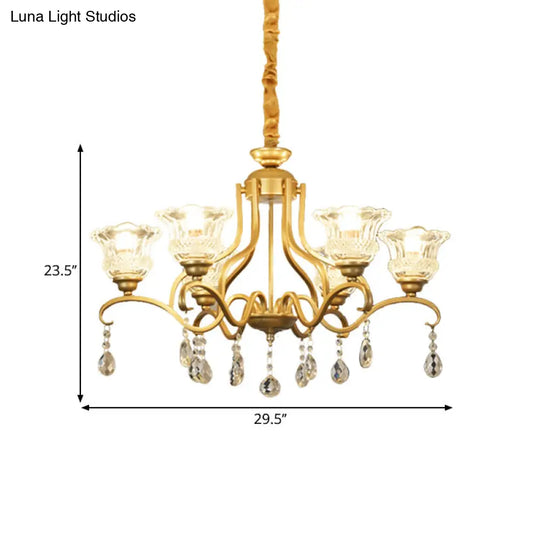 Traditional Crystal Glass Floral Shade Chandelier - Elegant Gold Ceiling Lamp With 3/6/8 Lights