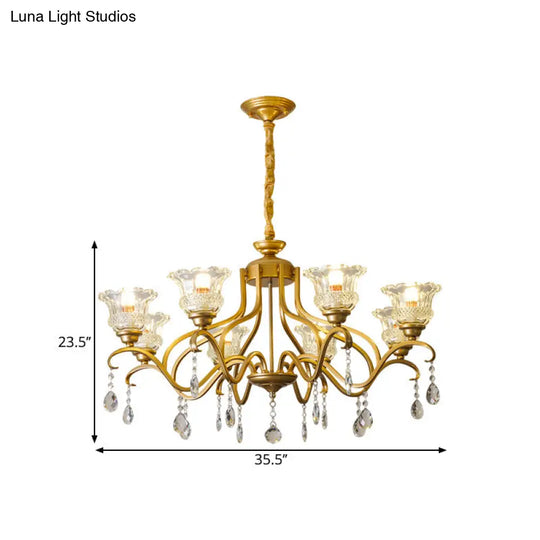 Traditional Crystal Glass Floral Shade Chandelier - Elegant Gold Ceiling Lamp With 3/6/8 Lights