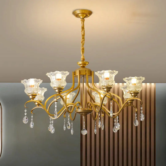 Traditional Crystal Glass Chandelier With Gold Finish - 3/6/8 Lights Floral Shade Elegant