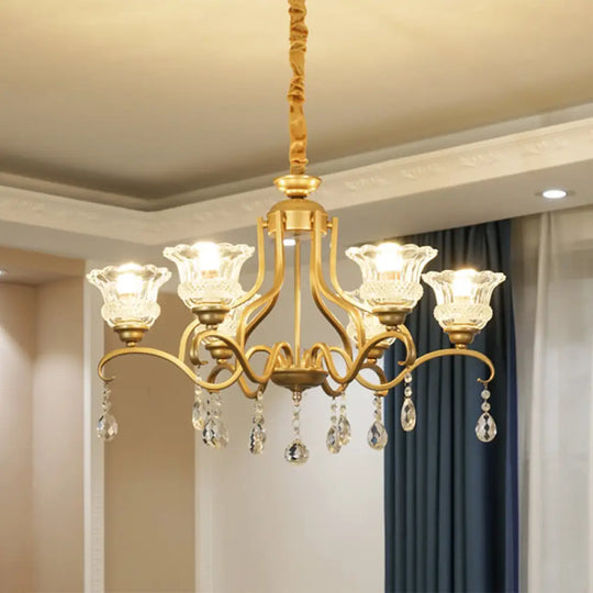 Traditional Crystal Glass Chandelier With Gold Finish - 3/6/8 Lights Floral Shade Elegant