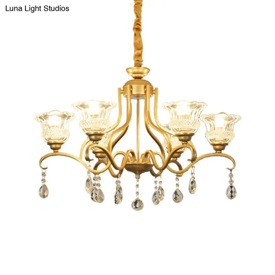 Traditional Crystal Glass Floral Shade Chandelier - Elegant Gold Ceiling Lamp With 3/6/8 Lights