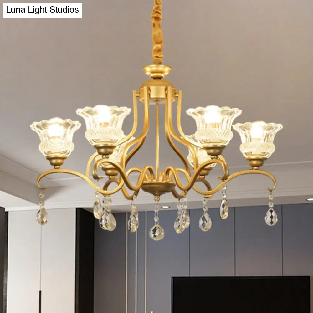 Traditional Crystal Glass Chandelier With Gold Finish - 3/6/8 Lights Floral Shade Elegant