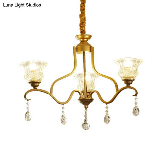 Traditional Crystal Glass Chandelier With Gold Finish - 3/6/8 Lights Floral Shade Elegant