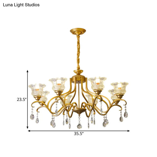 Traditional Crystal Glass Chandelier With Gold Finish - 3/6/8 Lights Floral Shade Elegant