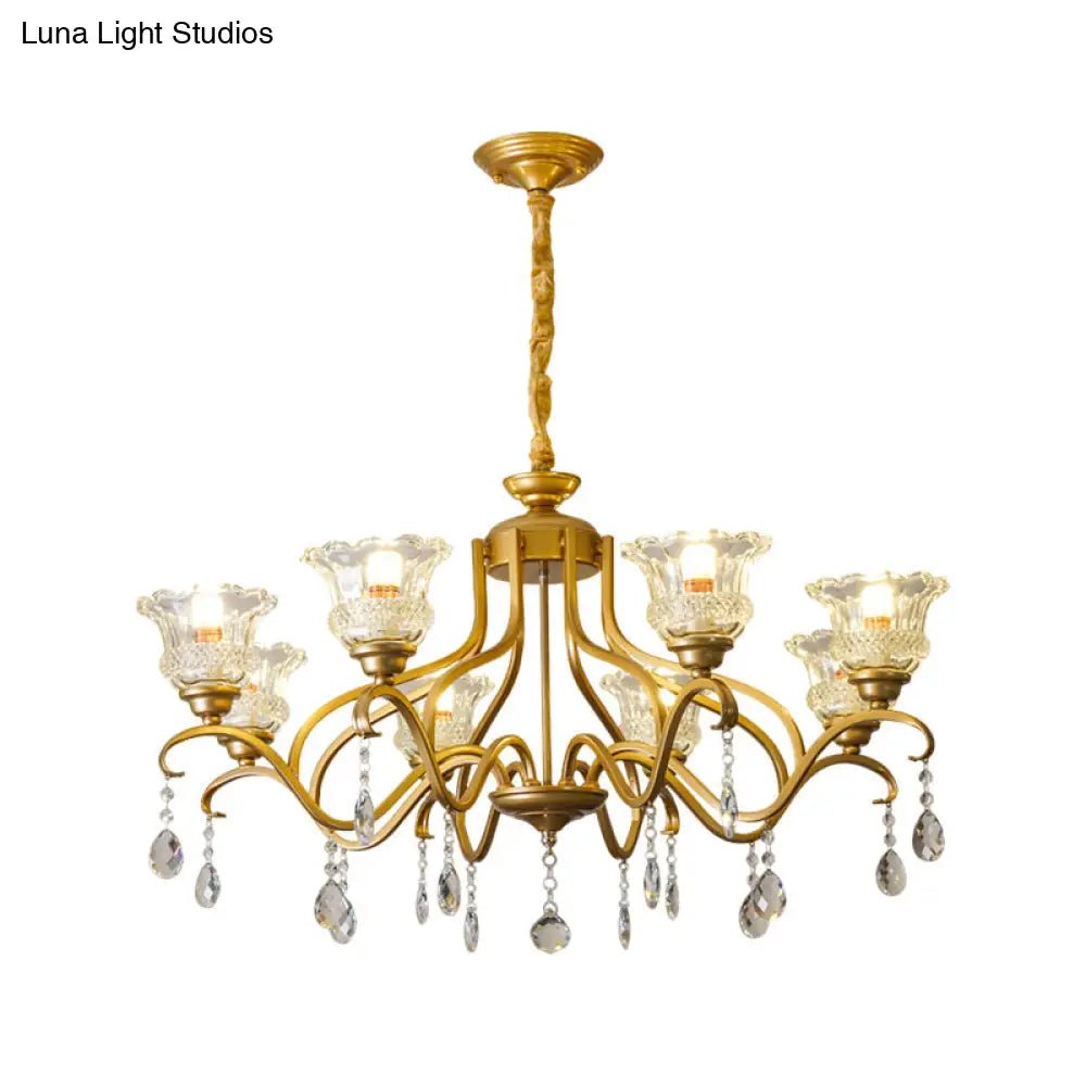 Traditional Crystal Glass Chandelier With Gold Finish - 3/6/8 Lights Floral Shade Elegant